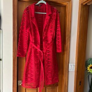RED SHEER LACE DUSTER JACKET